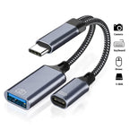 2 In 1 USB C OTG Cable Converter Type C to USB 3.1 PD Fast Charger Port With USB Female Splitter Adapter For iPad Tablet Laptops