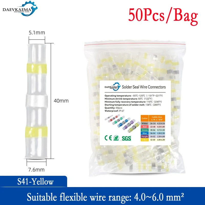 Waterproof Solder Heat Shrink Butt Connector AWG26-10 Insulated Wire Terminals for Auto Marine Boat Car Electrical Wiring Repair