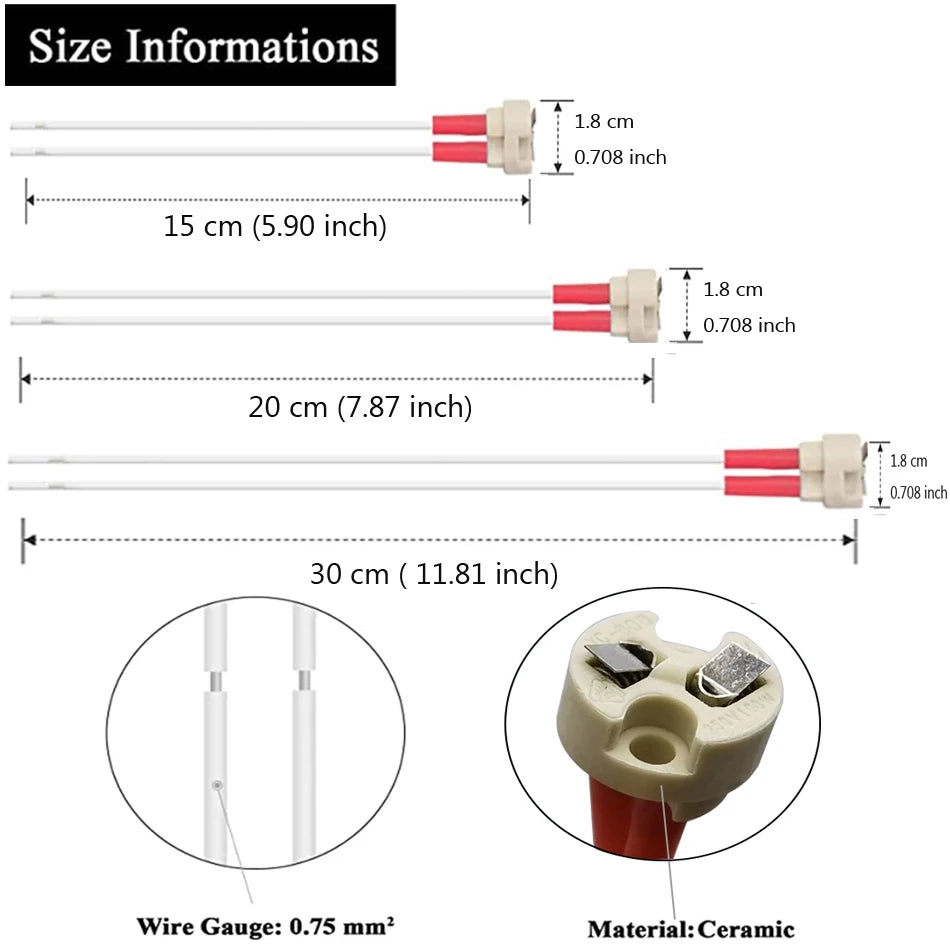 MR16 Lamp Base Ceramic Socket Base with 15/20/30cm Silicone Cable wire for LED and Halogen Lamps G4 G5.3 GY6.35 Accessory Plug