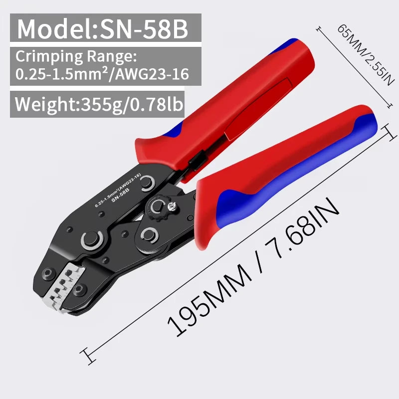 Ratcheting Crimping Tool Set For Dupont JST MOLEX Open Barrel,Dupont Molex JST TE Terminals & EPC PCIE SATA Pins SN-58B