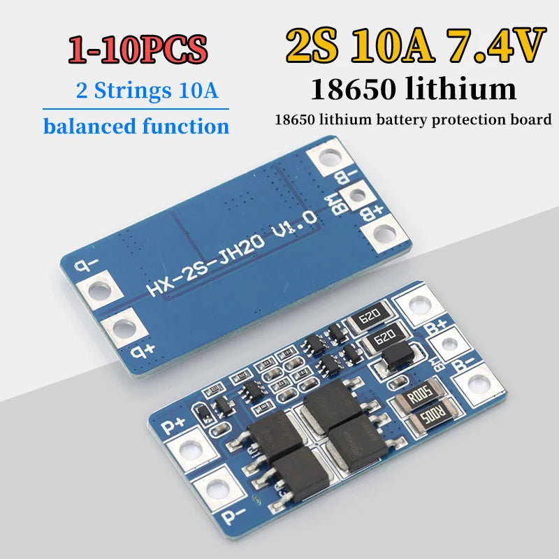 1-10Pcs 2S 10A 7.4V Li-Battery BMS Protection Board to 8.4V with Balanced Function / Overcharge Protection for 18650 Batteries