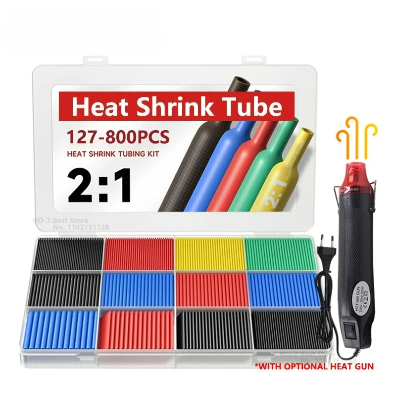 Heat Shrink Tube Kit with Optional Heat Gun Electrical Wire Cable Waterproof Insulation Dual Wall Shrink Tubing for Cable Repair