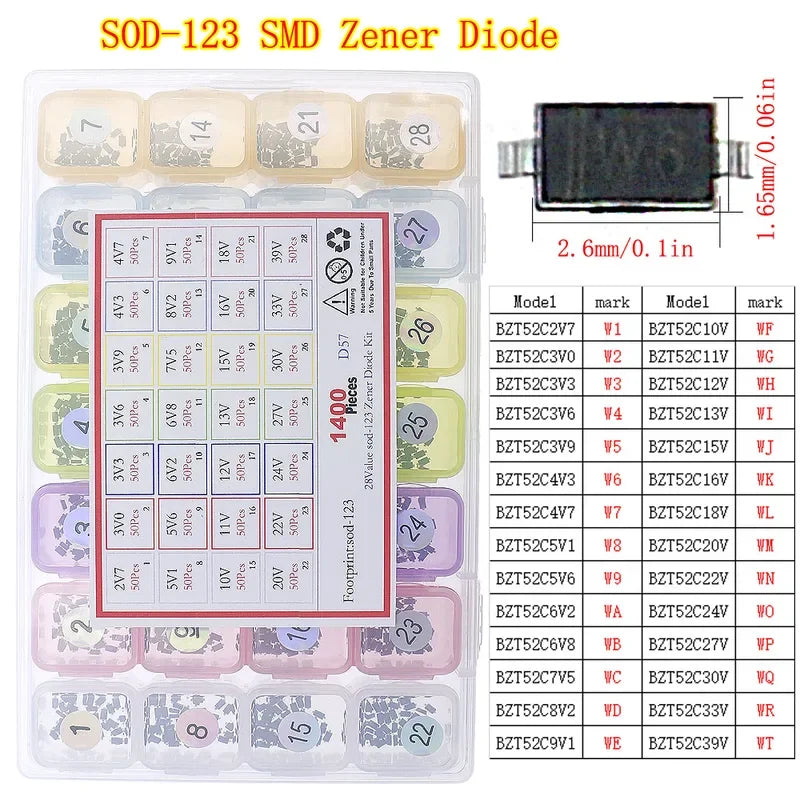 DIP SMD Zener Diode TVS Diodes Fast Switching Schottky Diode Assorted Kit DIY Mix Electronic set