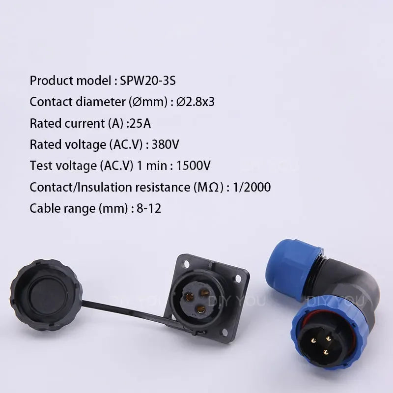 SP20 IP68 Waterproof Quick Connector Socket Multipole Plug Dustproof Right angle Square Industrial Aviation 1-14Pin Connectors