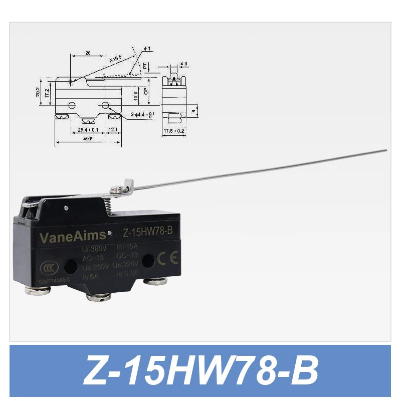 Z-15 Micro Limit switch Travel Switch Small Horizontal Roller Lever 15A 250V 1NO1NC Normally Open Normally Closed Travel Switch