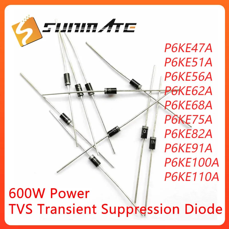 50PCS P6KE47A P6KE51A P6KE56A P6KE62A P6KE68A P6KE75A P6KE82A P6KE91A P6KE100A P6KE110A DO-15 TVS transient suppression diode