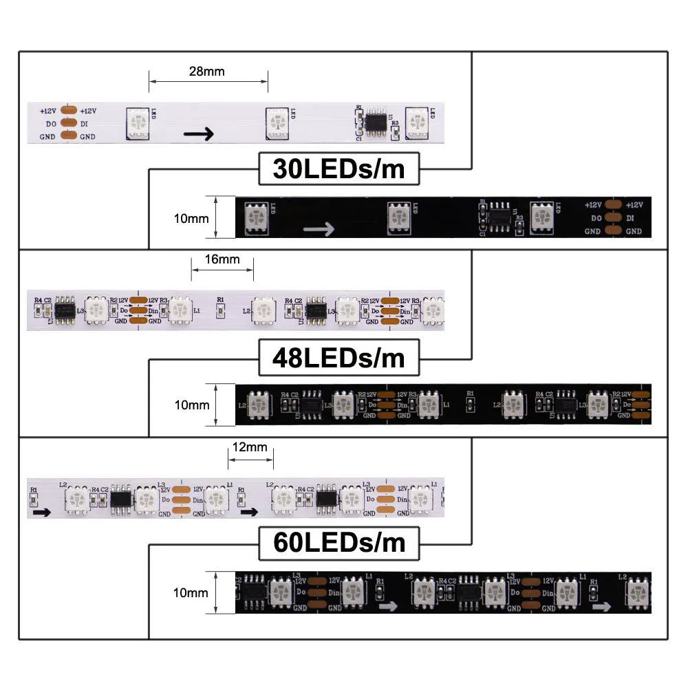 DC5V WS2812B WS2813 Individually Addressable RGBIC Led Strip DC12V WS2811 WS2815 5050 30/60/144Pixels/Leds/m Smart LED Light