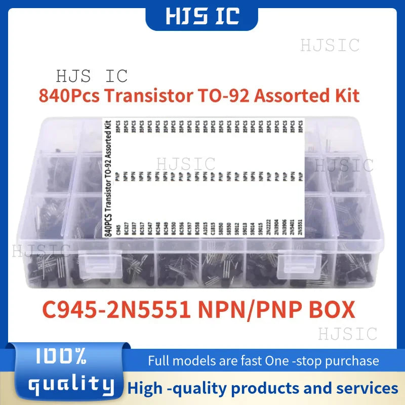 840pcs/Box 24Values TO-92 Transistor Assortment Kit BC327 BC337 BC547 2N2222 3904 3906 C945 S8050 S9014 PNP/NPN transistors pack