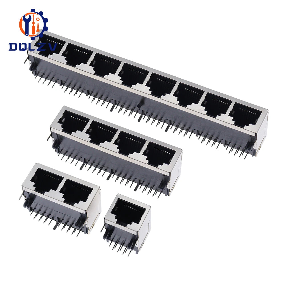 RJ45 1 2 4 6 8 Port Shielded Modular 21MM PCB Jack 8P8C Right Angle Through Hole Pcb Network Connector