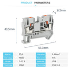 10Pcs PT6 Push-in Terminal Block Din Rail 6mm² Screwless Spring Feed-Through Connector Wire Electrical Strip Plug PT-6 PT 6