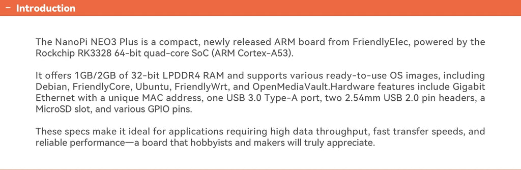 FriendlyElec NanoPi NEO3 Plus SBC with Rockchip RK3328 Cortex-A53 Processor, Mini ARM Computer with Gigabit LAN