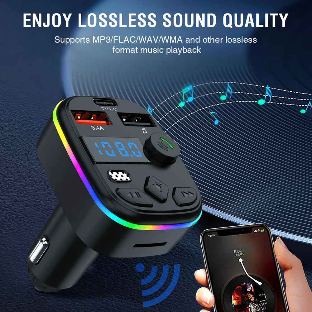 Car Charger Dual USB Type C Car MP3 Player Bluetooth 5.3 Support TF Card U Disk Phone Charger Car FM Transmitter Clear Calling