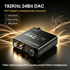 192KHz/24Bit DAC Digital to Analog Audio Converter Digital SPDIF Optical Toslink Coaxial to Analog Stereo L/R RCA and 3.5mm Jack