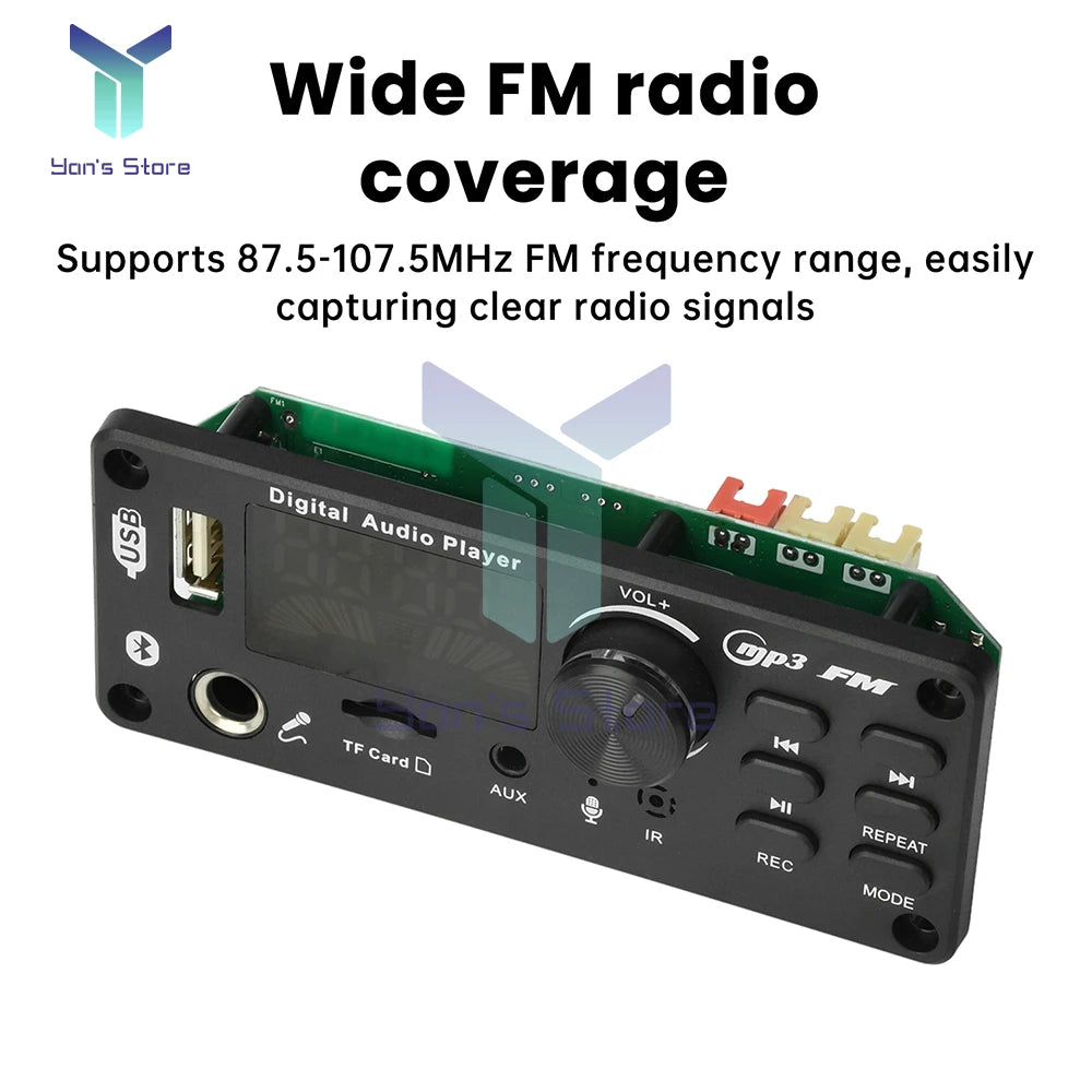 DC 7-24V MP3 Audio Decoder Module Bluetooth 5.0 Lossless Amplifier Decoder Board Music Playback Volume Controller 87.5-107.5MHz