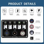 Metal 4-6 Gang Marine Rocker Switch Panel Waterproof 12 Volt, Boat Toggle Switch Panel 12V  LED Lighted for Boat Car RV