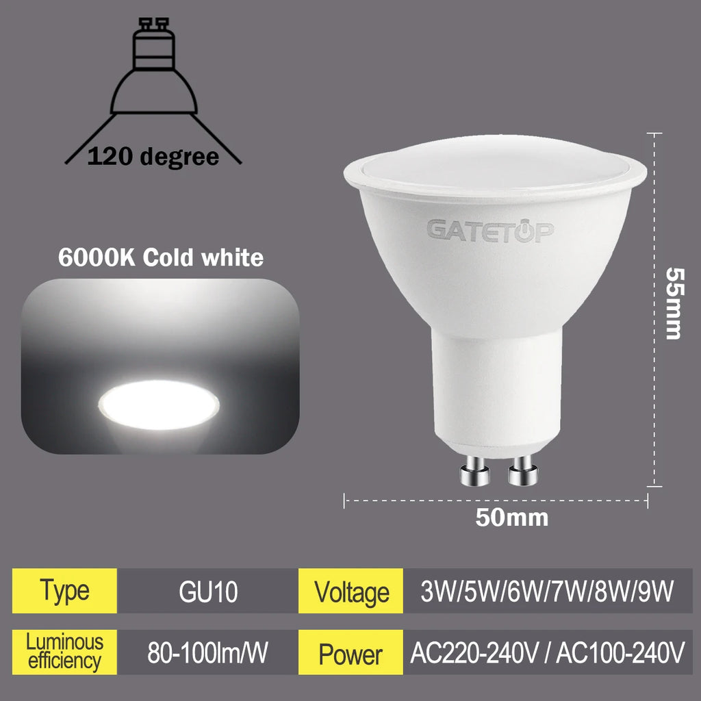 10pcs LED Spotlight GU10 Bulb 5W 6W 7W 8W 9W GU10 AC 220V 100V Replace 30W 40W 50W Halogen Lamp for Home Lighting Derection