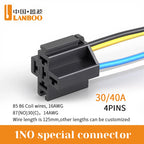 LANBOO High Current Car/Auto Relay 12V 24V 30A with 4PIN/5PIN Applications include lighting control and horn control.