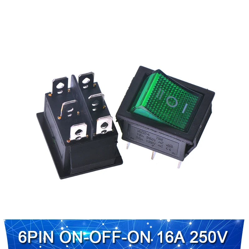 KCD4 Rocker switch ship type switch rocker power button 4/6PIN red light green light 31x25mm16A/30A 250v ON-OFF/ON-OFF-ON
