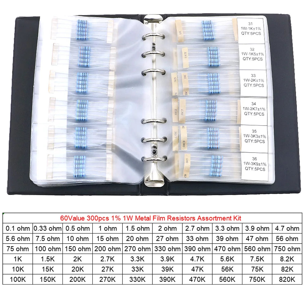 1/8W 1/4W 1/2W 1W 2W 3W 0R - 10M Metal Film Resistors Sample Book DIY Assorted kit