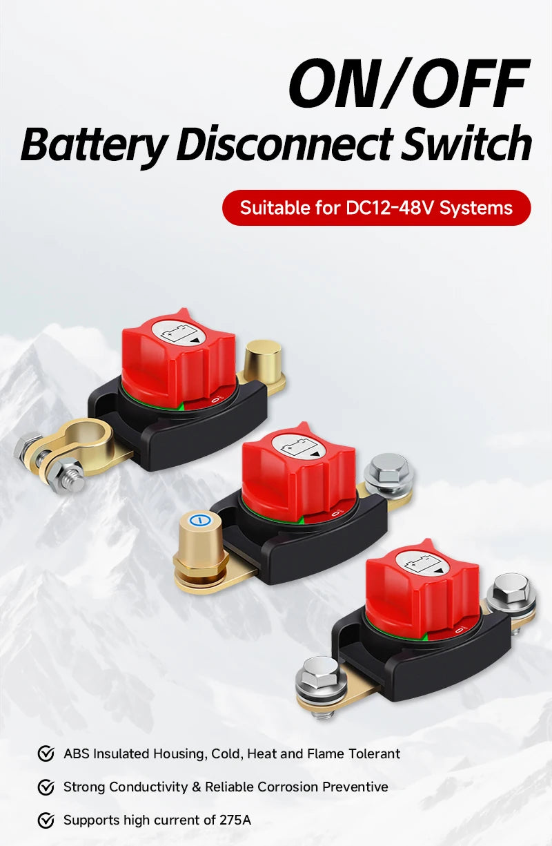 12-48V Car Isolator Disconnect Rotary Switch 275A On/Off Battery Power Cut Master Switch Disconnect Isolator for Car RV Boat