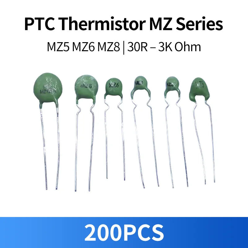 200PCS PTC Thermistor Resistor MZ5 MZ6 MZ8 Positive Temperature Sensor 30R-3K Ohm PTC Resistor for Protection Circuit