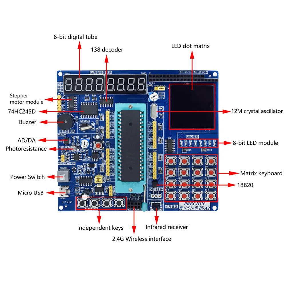 C51 Development Board LCD1602 8051 MCU STC89C52 Controller 32/64-bit Operating System Microcontroller Experiment Board