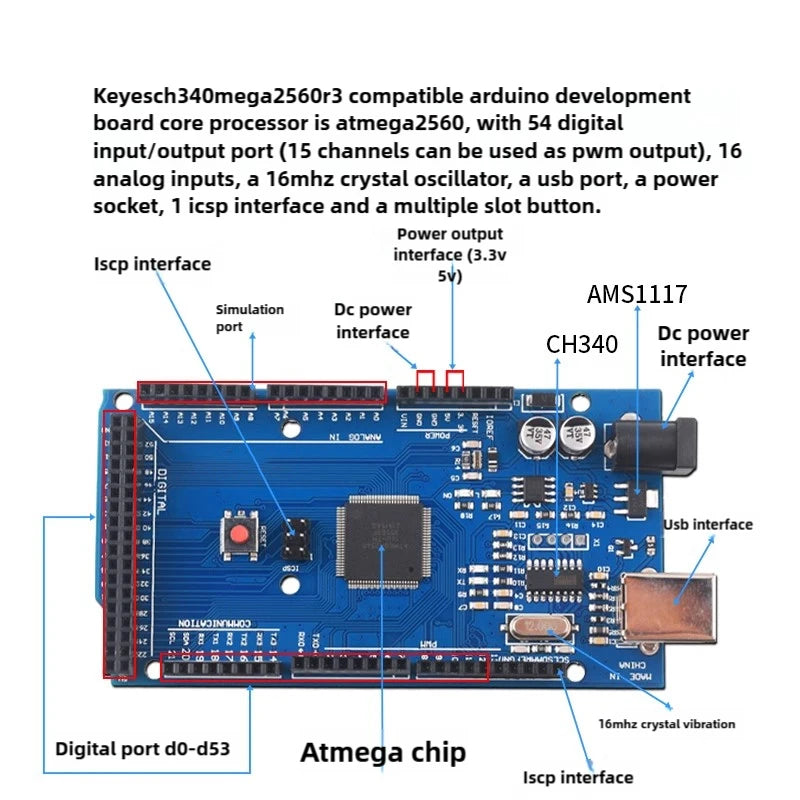 MEGA2560 MEGA 2560 R3 (ATmega2560-16AU CH340G) AVR USB Board Development Board MEGA2560 PRO For Arduino Expansion Board DIY Kit