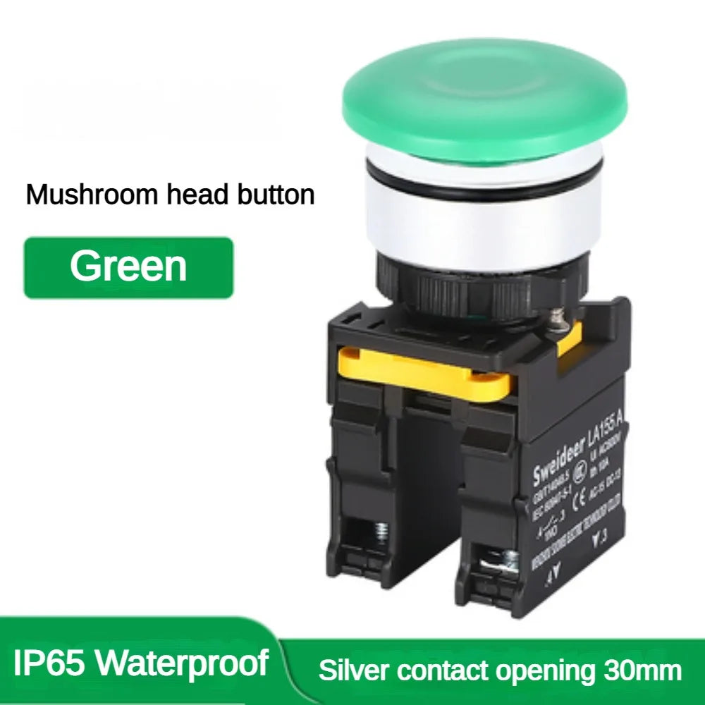 Mushroom Push Button Switch Waterproof Momentary Reset Self Locking Latching 12V 24V 220V 1NO 1NC 2NO 2NC Green/Yellow/White/Red
