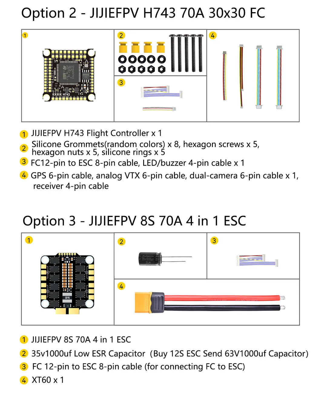 JIJIEFPV H743 Flight Controller H7 FC H743 Stack 8S 55A 60A 70A 4in1 ESC For 5inch DJI RC FPV Freestyle Drone DIY Parts
