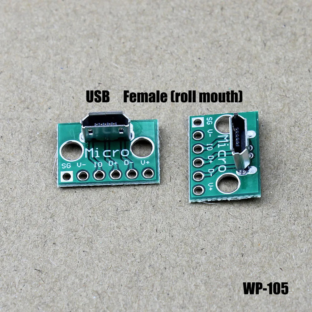 1Pce Vertical USB Micro USB 2.0 Male Lengthen Head Connector PCB Converter Adapter Breakout Board 180 Degree Vertical WP-110