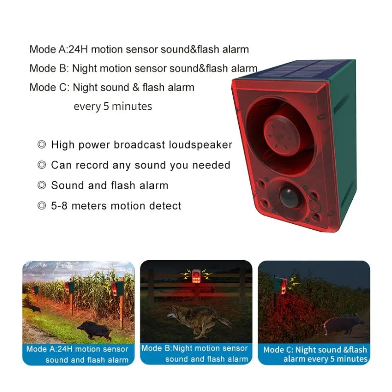 Outdoor Solar Motion Sensor Alarm with Remote Control 129DB with Motion Detector for Farm Yard Garden Garage Shed