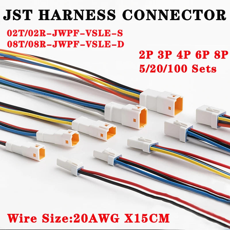 5/20/100sets JST JWPF Waterproof 4P 6P 8P Wire Plug Male And Female Socket With Cable 20awg/0.5m ² Wire Harness 02t/02r/03t/03r