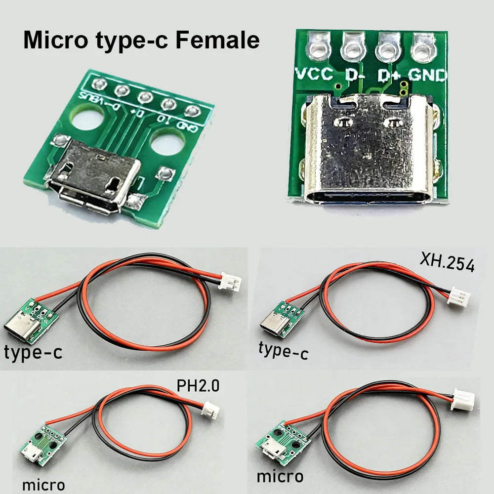 Type-c PCB With Cabel Converter Adapter Micro USB To DIP Female Connector Breakout Board Charging Cable Soldering Board Socket