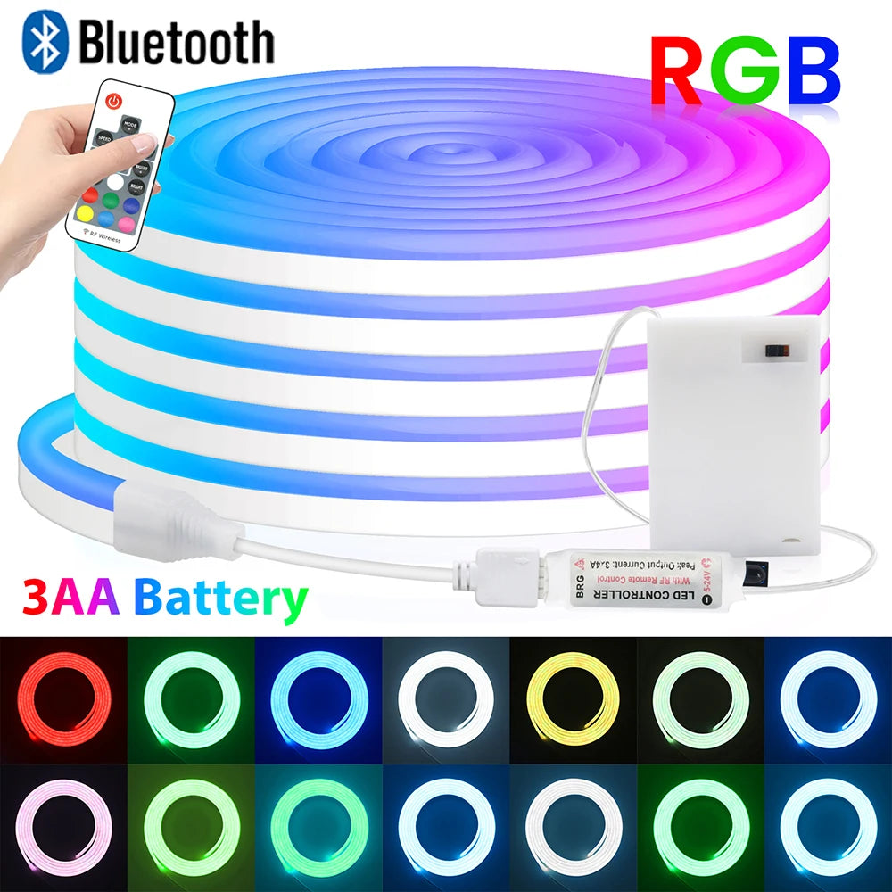 5V Bluetooth RGB LED Neon Strip Light 1M 2M 3M 3AA Battery Box 17Key 24key 44key Remote Control 108Leds/M Waterproof Room Decor