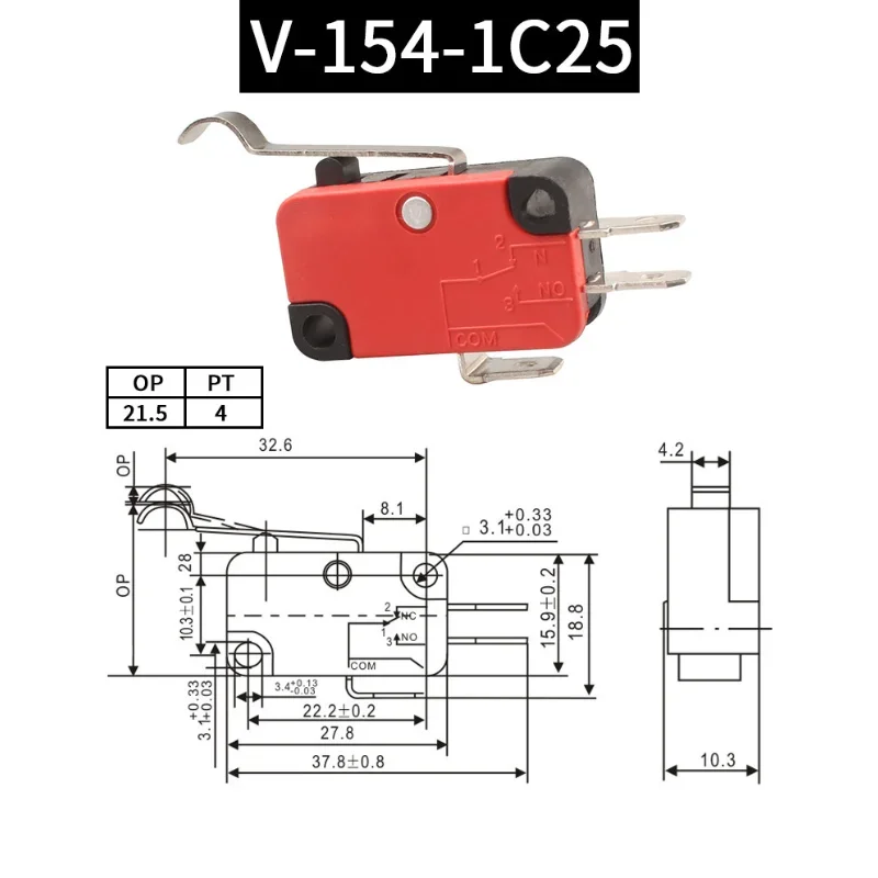 5pcs Travel Limit Switch Micro Switch Self-resetting V-152-1C25 3-pin Miniature Push Button Tactile Microswitch V-152 V-153 V-15