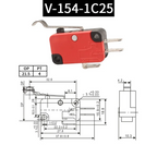 5pcs Travel Limit Switch Micro Switch Self-resetting V-152-1C25 3-pin Miniature Push Button Tactile Microswitch V-152 V-153 V-15