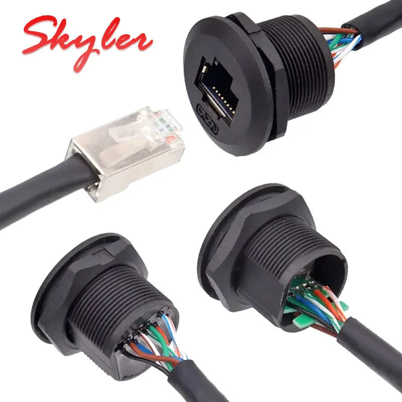 Cat6 Waterproof RJ45 Female Socket Aviation Plug IP67 Ethernet Panel Mount Connector Coupler Extension Cable For Outdoor CCTV
