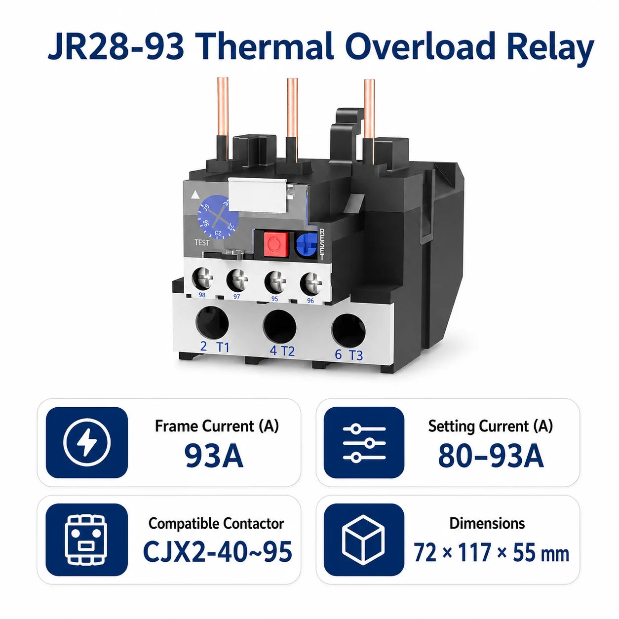 JR28 Series Thermal Overload Relay 25A 36A  Adjustable Current Motor Protection Electrical Overload Protector for AC Contactor