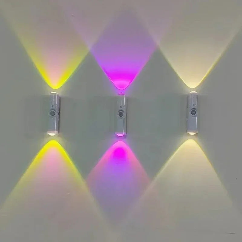 Smart RGB Double-head Wall Light Motion Sensor Magnetic Night Light Rechargeable Spotlight for Bedroom Closet Garden Room Decor