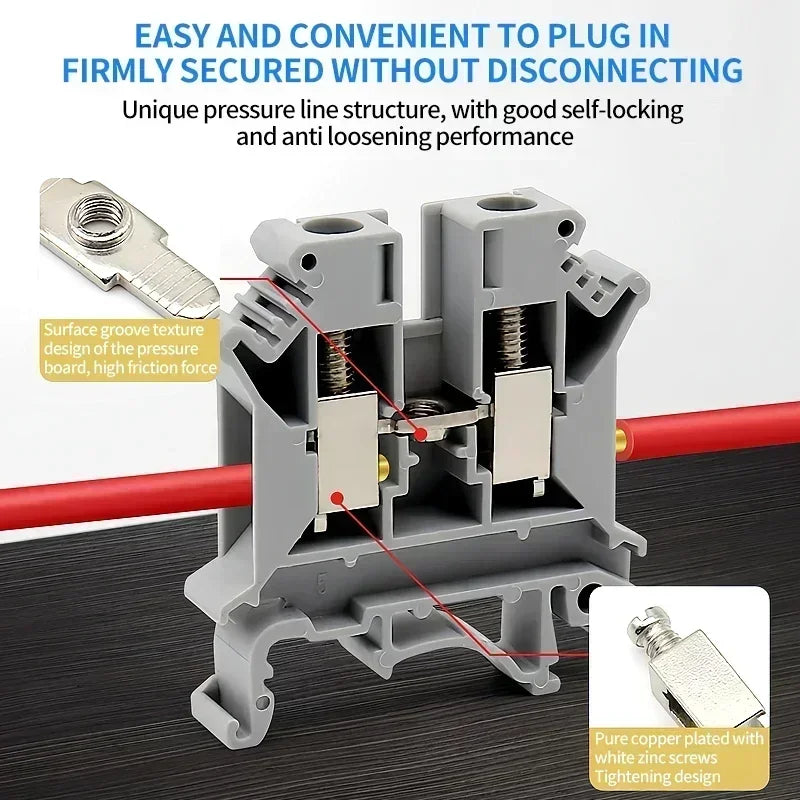 UK2.5B DIN Rail Terminal Block, 2.5mm² Screw Connection Wire Connector for Electrical Panel Wiring 20/50/100PCS