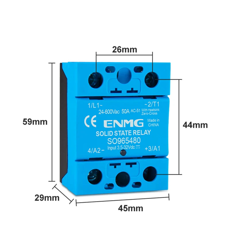 ENMG Single Phase Solid State Relay 12-24VDC Control AC Small SSR Non-Contact Contactor SO9496 Flame Retardant Optical Isolation