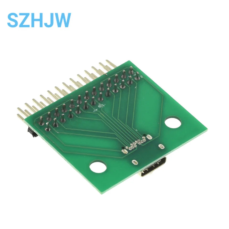 USB 3.1 Type-C Female Receptacle 24Pin PCB Mount SMT DIP Test Board with Header Pins for DIY Electronics Projects