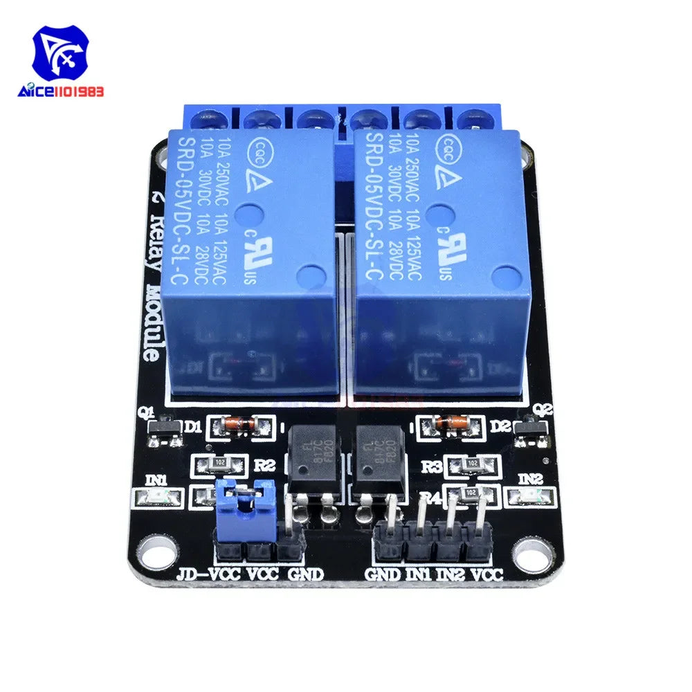 2 CH DC 5V Relay Module with Optocoupler Low Level Trigger for Arduino  R3 MEGA 2560 1280 DSP ARM PIC AVR STM32 Raspberry Pi