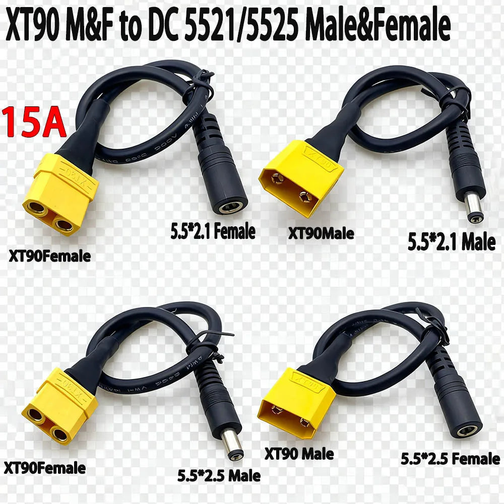 1Pcs XT90 Male/Female Connector To DC 5.5*2.1 5.5*2.5 14AWG 15A Power Cable Adaptor For Car Battery Charging Adapter Cables 30CM