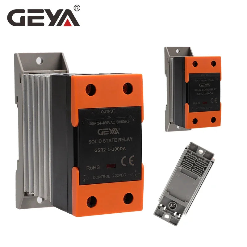 GEYA GSR2-1 Solid State Relay SSR Din Rail Single Phase With Heat Sink 10A-120A DC Control AC DC Control DC AC Control AC