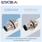 M12 Sensor Waterproof Circular Connector Panel Mount Bulkhead Installation Metal Male Female PCB Socket 2 3 4 5 6 8 12 17pin