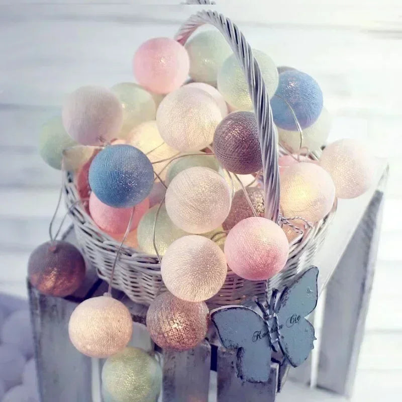 20LED Cotton Balls String Lights Waterproof Fairy Garland Lamp Outdoor Garden Patio Wedding Christmas Home Decoration Soft Warm