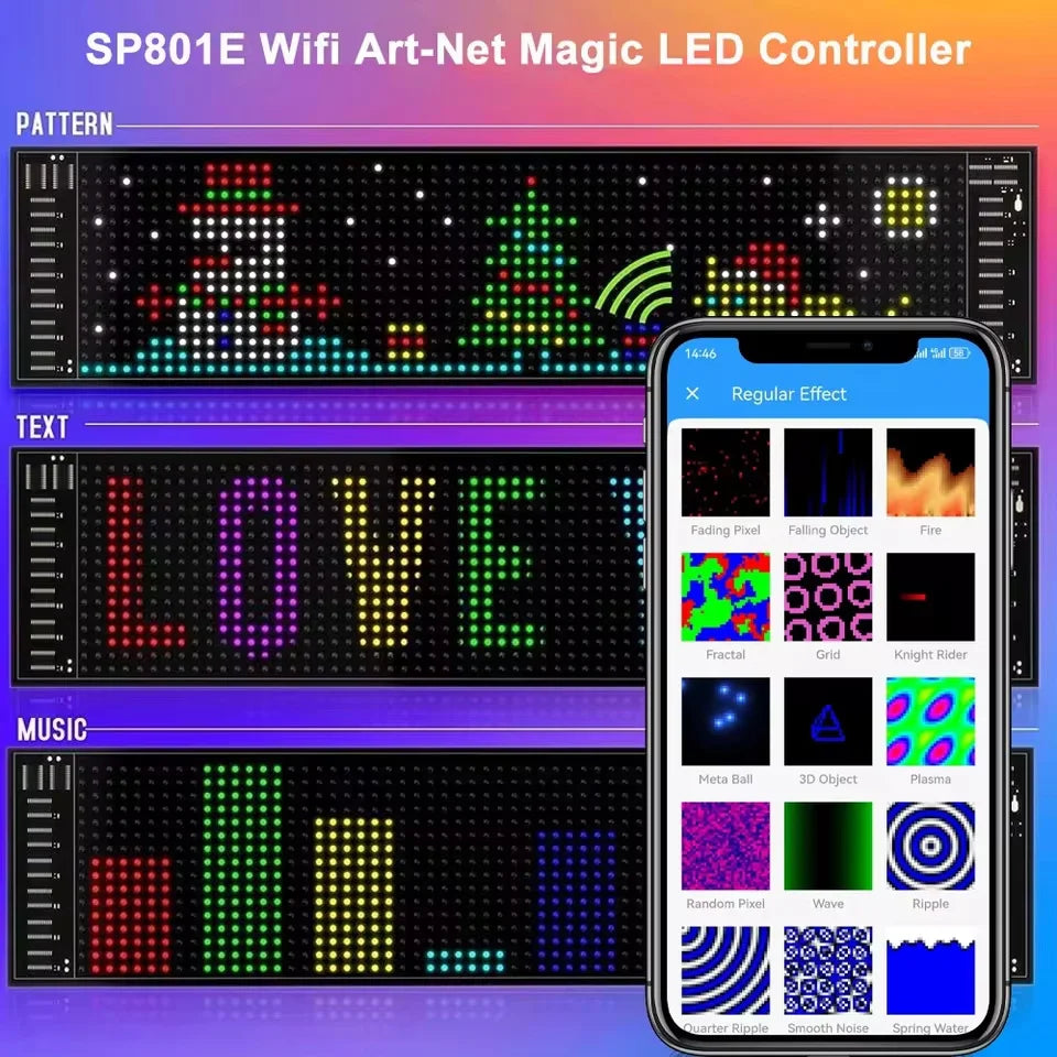 SP801E Led Controller Kit DC5V WS2812B RGB LED Pixel Panel Light 8x8 16x16 8x32 Digital Flexible Screen Individually Addressable