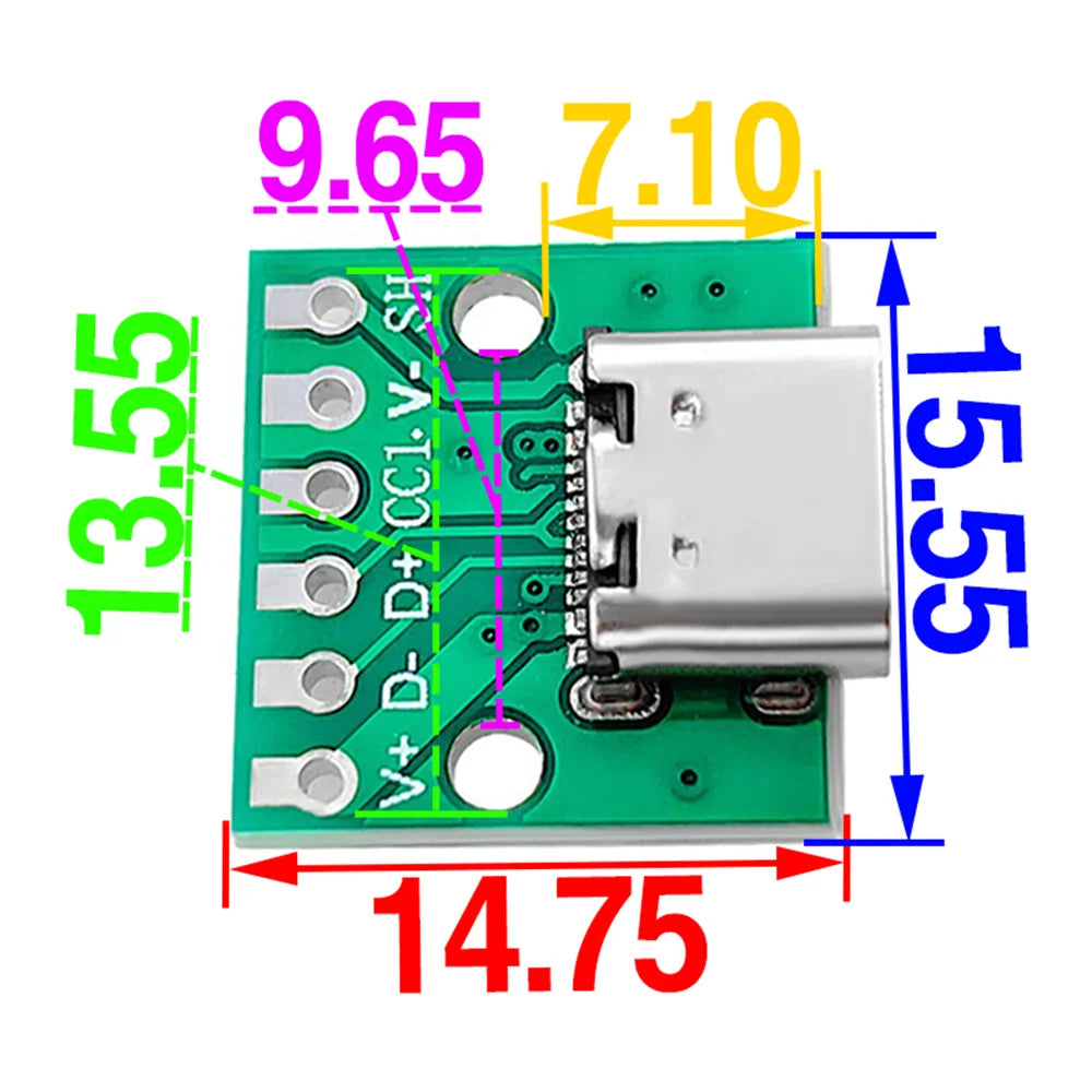 5/10/20pcs USB Type-C Female Test PCB Board Adapter Type C 6Pin 2.54mm Connector Socket For Data Line Wire Cable Transfer