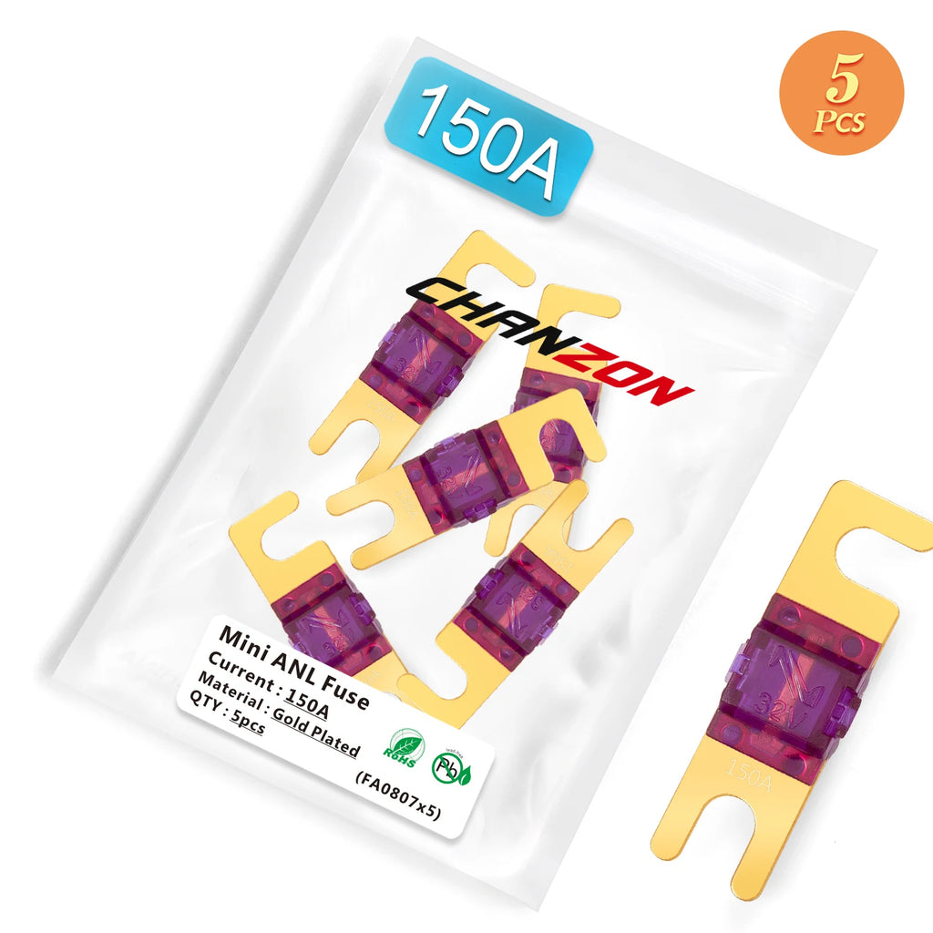 5pcs Gold Plated Mini AFS ANL Bolt Fuse 30 40 50 60 70 80 100 125 150 Amp A 5V 12V 24V 32V Car Auto Audio Bolt-on Fusee